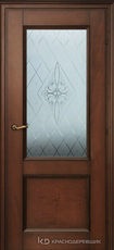 Дверь Краснодеревщик 33 24 (стекло Роса) с фурнитурой, Кофе гравировка натуральный шпон