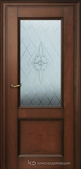 Дверь Краснодеревщик 33 24 (стекло Роса) с фурнитурой, Кофе гравировка натуральный шпон