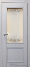 Дверь Краснодеревщик 33 24 (стекло Денор) с фурнитурой, Эмаль светло-серая натуральный шпон