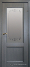 Дверь Краснодеревщик 33 24 (стекло Денор) с фурнитурой, Эмаль серая натуральный шпон